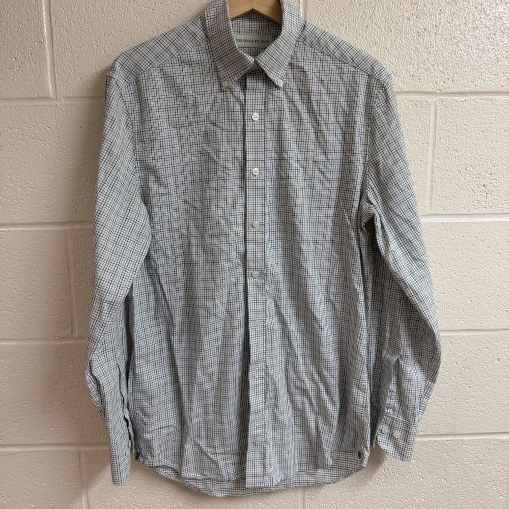 Holderness & Bourne Mens Tailored Fit Tattersall Check Button Down Shirt M Blue